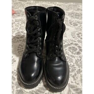 Women's Black Chunky Block High Heel Ankle Combat Bootie. Size. 7.5